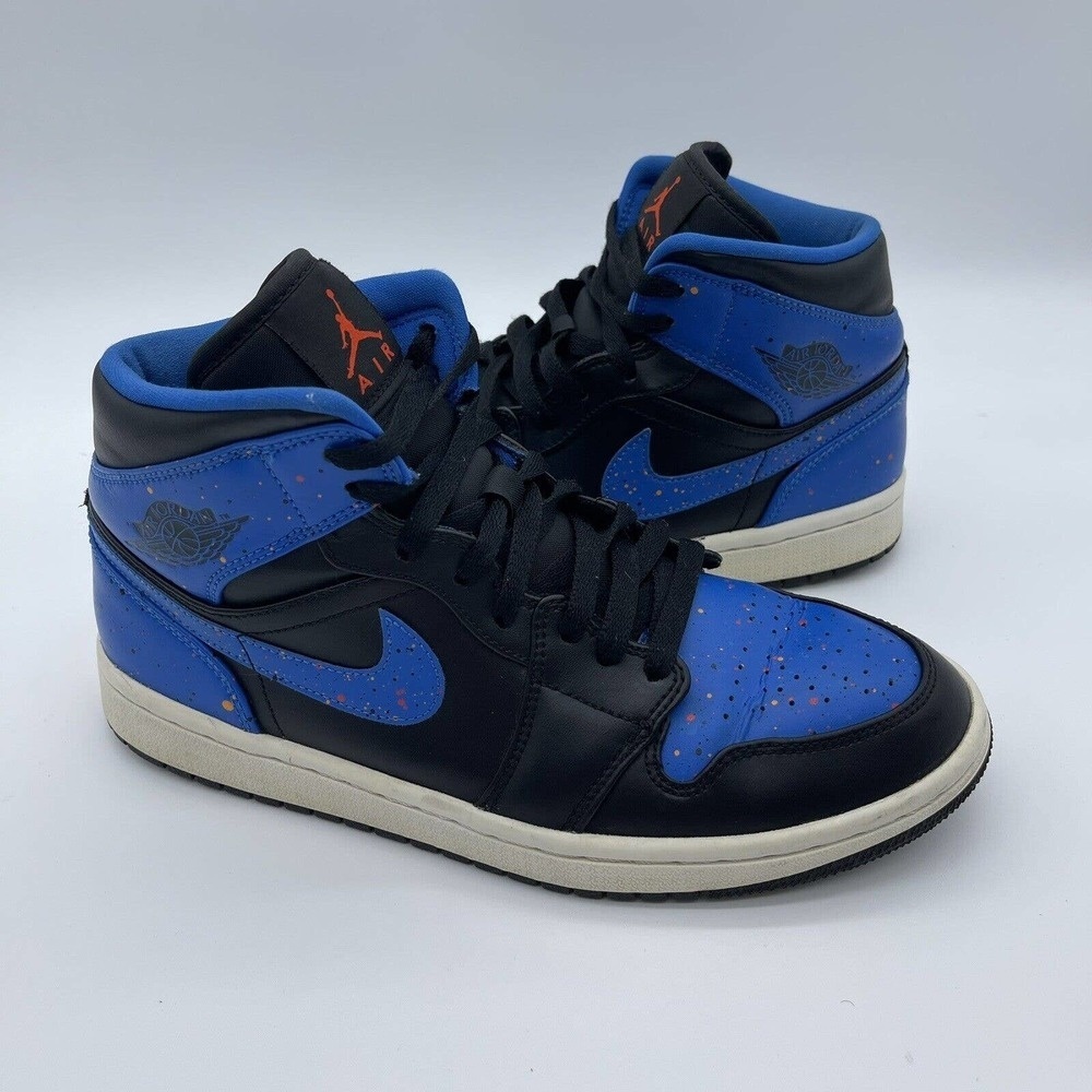 Nike Air Jordan 1 Retro Mid Men's Size 8 Sneakers 554724-048 'Royal Splatter'